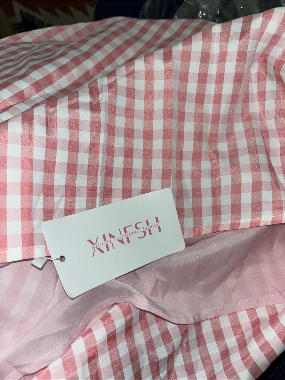 Brand New! Pink Gingham Square-Neck Maxi Corset Dress (Size: Large) - Picture 6 of 7